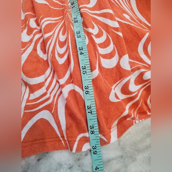 ELLE Orange White Print Sleeveless Dress Large Crochet Racerback - Picture 10 of 10